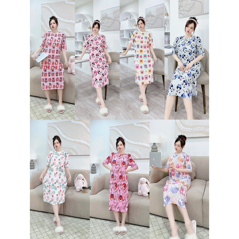 Váy ngủ mặc nhà dạo phố dập ly nhiều hình siêu dễ thương