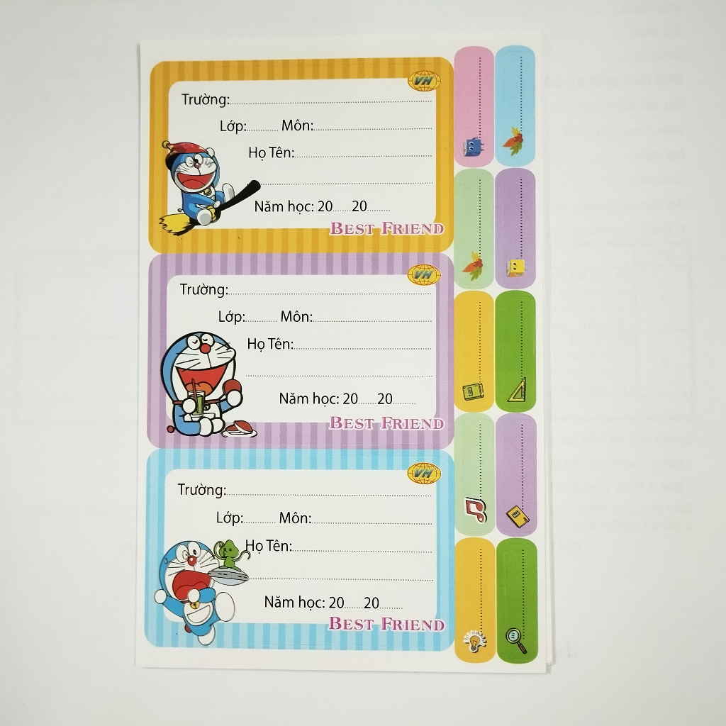 Túi 12 nhãn vở VH kèm nhãn phụ có decal tự dính