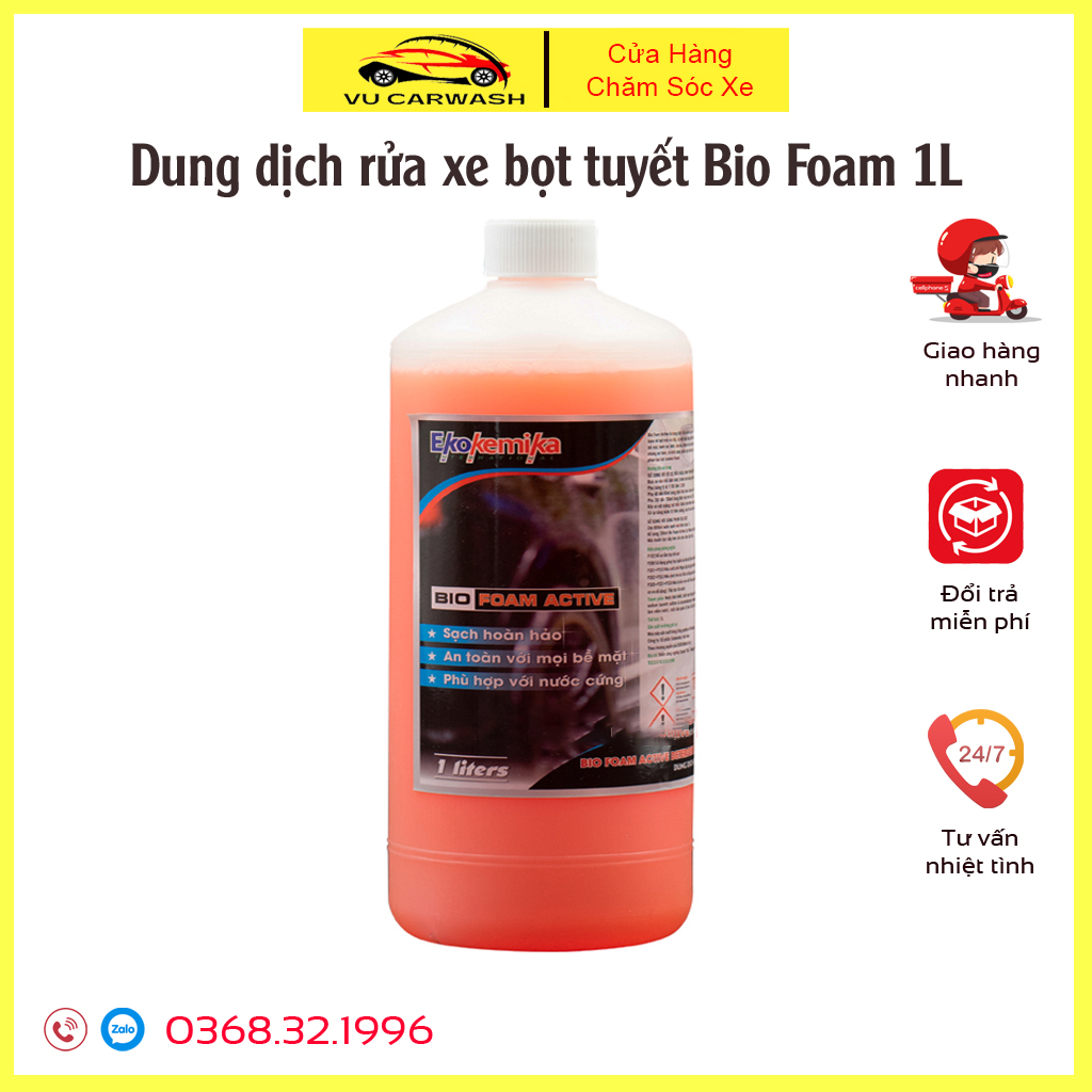 Nước Rửa Xe Bọt Tuyết - Dung Dịch Rửa Xe Ô Tô, Xe Máy Bio Foam Active 1l (hàng chính hãng)