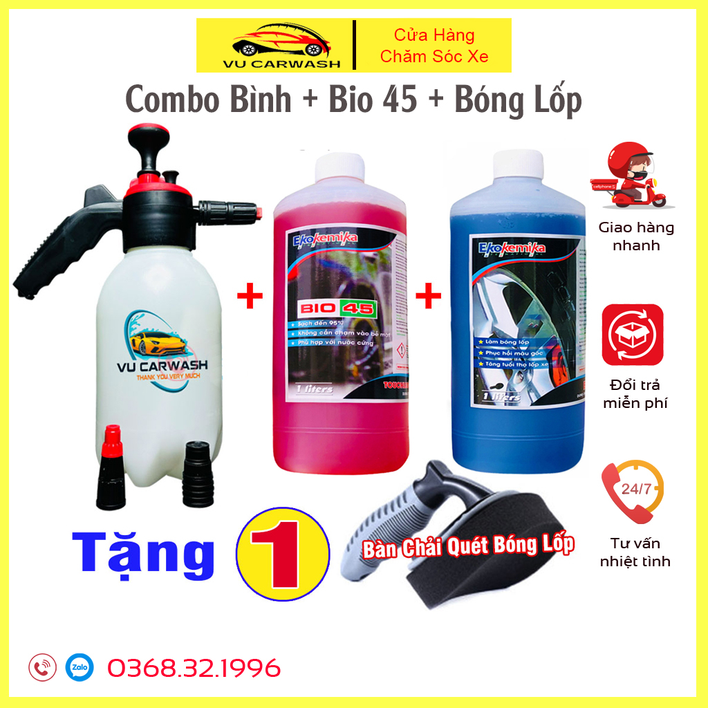 Combo Nước Rửa Xe Không Chạm Bio Ekokemika + Bóng Lốp + Bình Xịt Bọt Tuyết Cầm Tay 2.5L (Tặng Bàn Chải Quét Bóng Lốp)