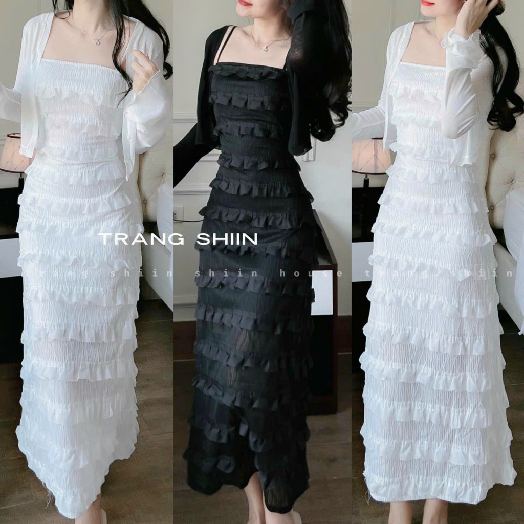 SÉT BỘ ĐẸP XUẤT SẮC VÁY HAI DÂY BÈO KÈM KHOÁC NGOÀI THIẾT KẾ DUYÊN DÁNG TRẺ TRUNG