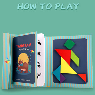 Đồ chơi gỗ xếp hình nam châm Tangram giúp phát triển tư duy cho bé, sách xếp gỗ thông minh cho bé