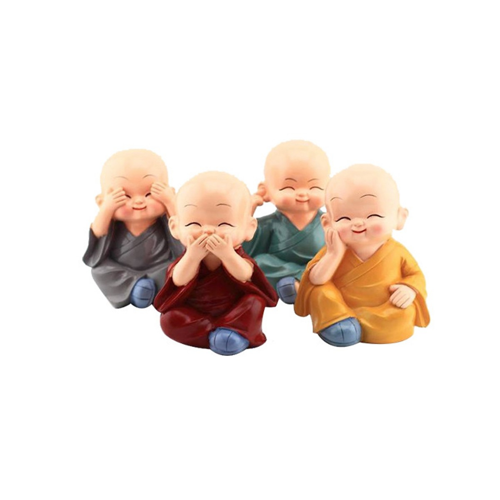 Bộ Tứ Không - Bộ 4 Chú Tiểu Phong Thủy Dùng Để Trang Trí Xe Hơi, Bàn Làm Việc Mang Lại Bình An, May Mắn Và Hạnh Phúc