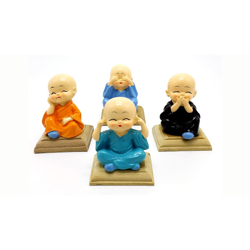 Bộ Tứ Không - Bộ 4 Chú Tiểu Phong Thủy Dùng Để Trang Trí Xe Hơi, Bàn Làm Việc Mang Lại Bình An, May Mắn Và Hạnh Phúc