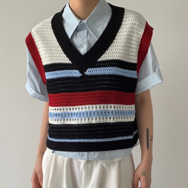Vneck over knit vest  | dsoutfit