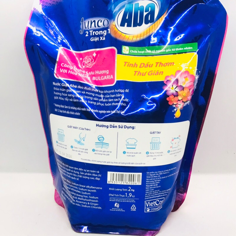 Nước giặt xả Aba Junco 2 trong 1 hương hoa 2Kg