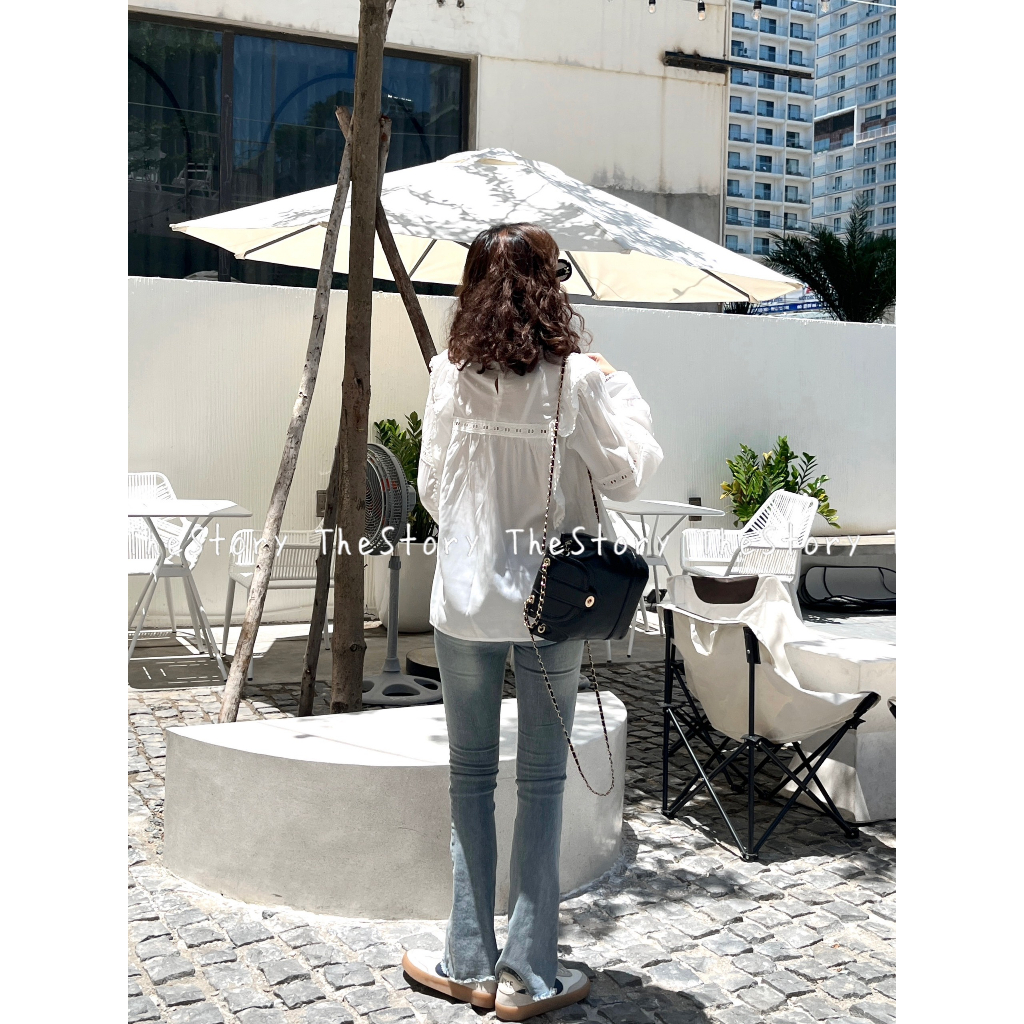 Quần jean dài ống loe tua rua gấu  Q854