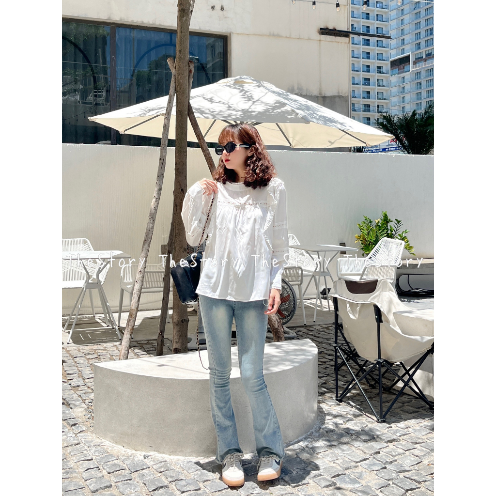 Quần jean dài ống loe tua rua gấu  Q854