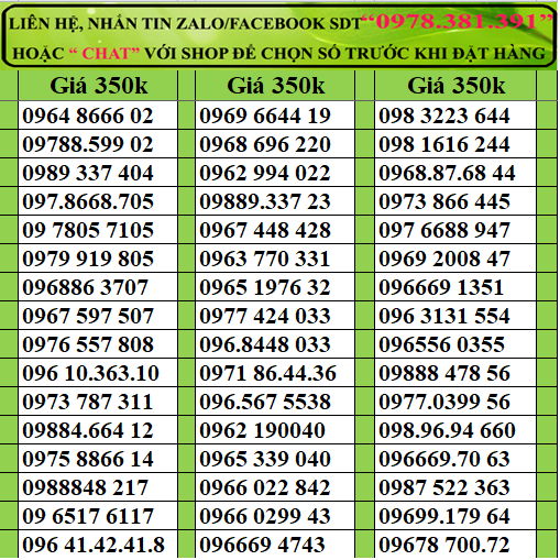 Sim số đẹp viettel đầu 09, 08, 03 đồng giá 350k