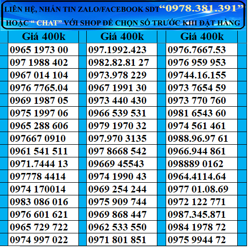 Sim số đẹp viettel đầu 09, 08, 03 đồng giá 400k