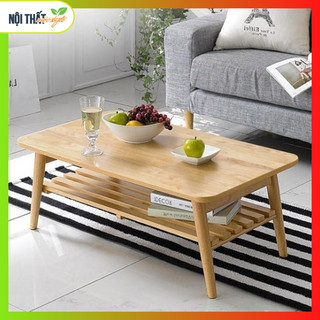 Bàn trà cafe, bàn trà sofa, bàn trà gỗ 2 tầng gấp gọn màu tự nhiên