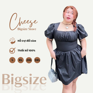 Váy, đầm ngắn tay thô bóng cổ nhún tay bồng dành cho nữ Bigsize 60-85kg [CB07]