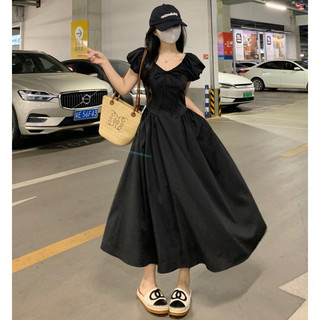 Đầm Midi Đen Dài Cổ V ( Có thể mặc trễ vai ) Đi Chơi Xoè