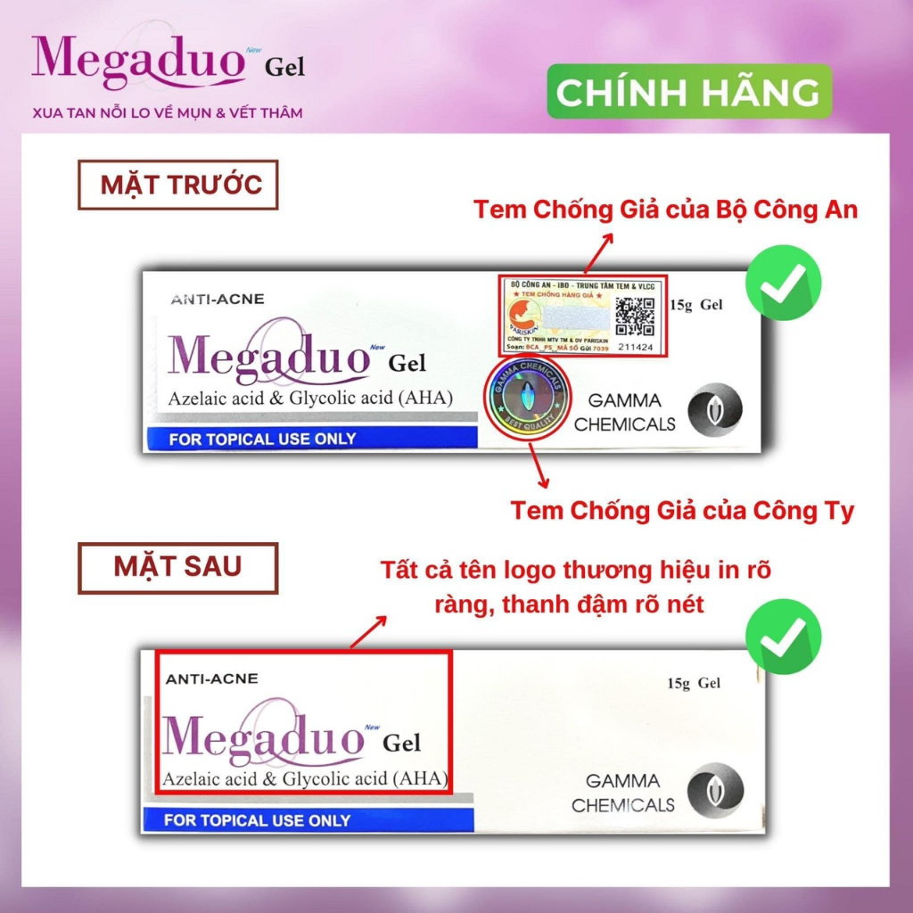 Megaduo Gel/Plus Gamma Chemicals, Gel Giảm Mụn Ẩn Và Thâm, Giảm Mụn Đầu Đen 15g