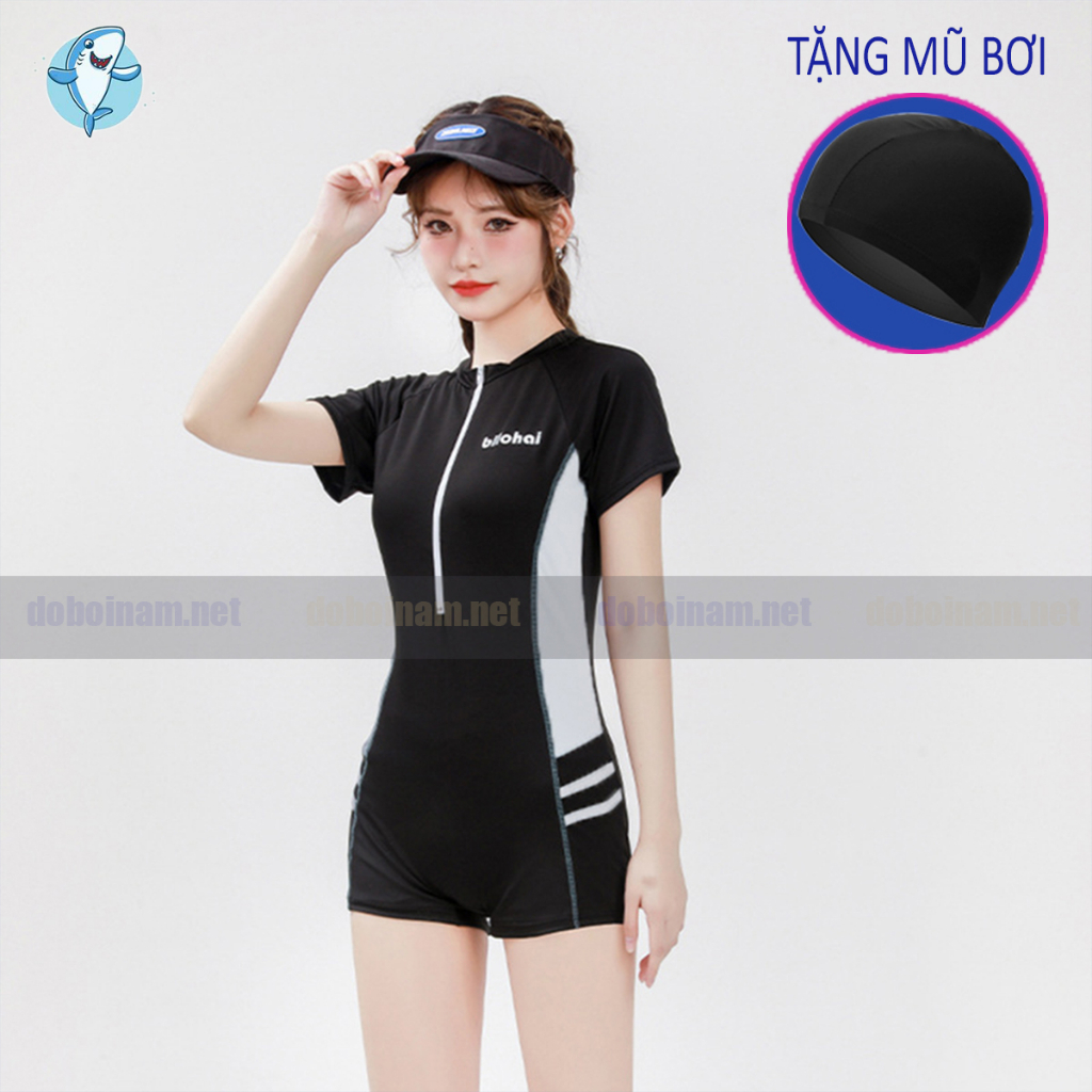 Đồ bơi nữ liền thân dài tay, ngắn tay co giãn 4 chiều TẶNG kèm mũ bơi