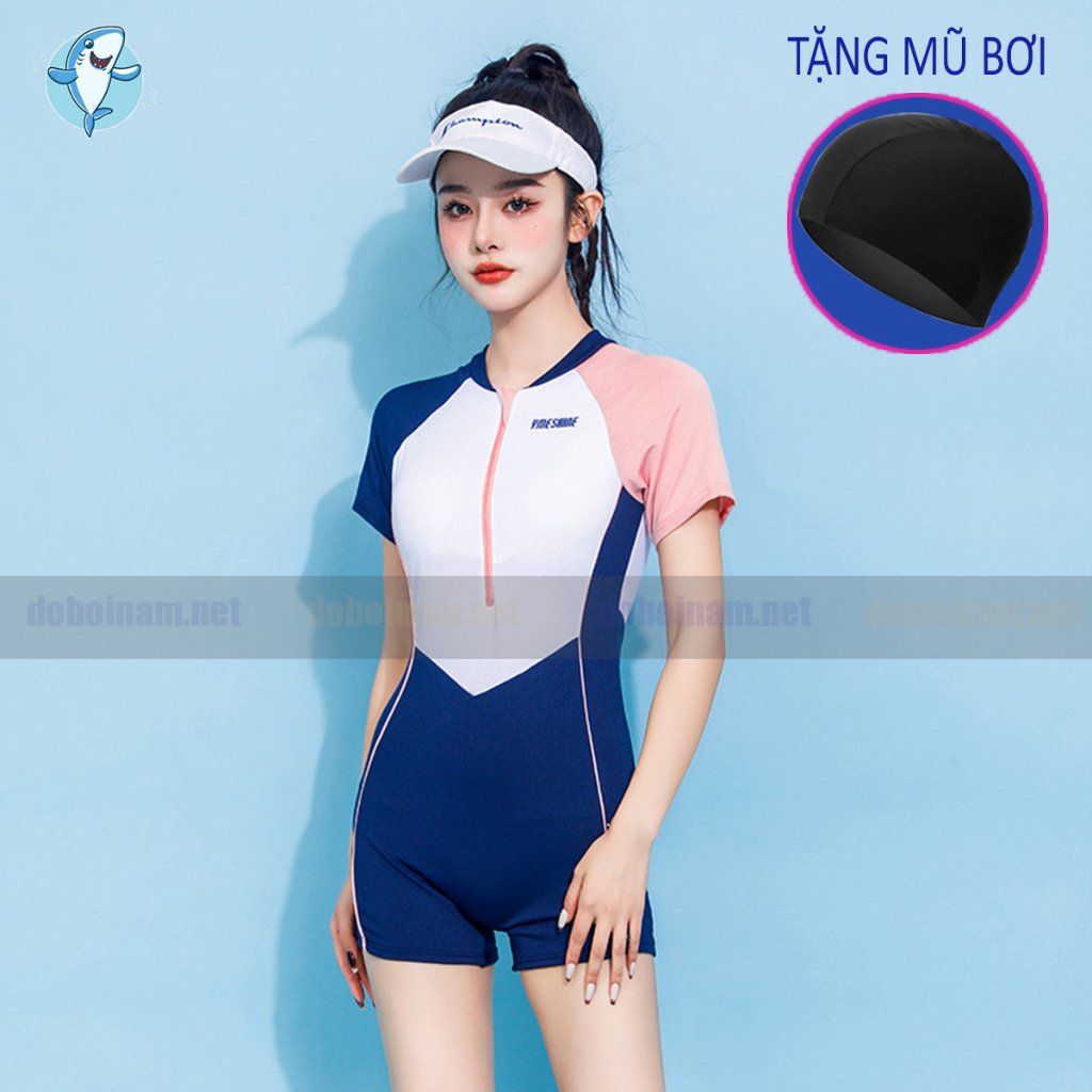 Đồ bơi nữ liền thân dài tay, ngắn tay co giãn 4 chiều TẶNG kèm mũ bơi