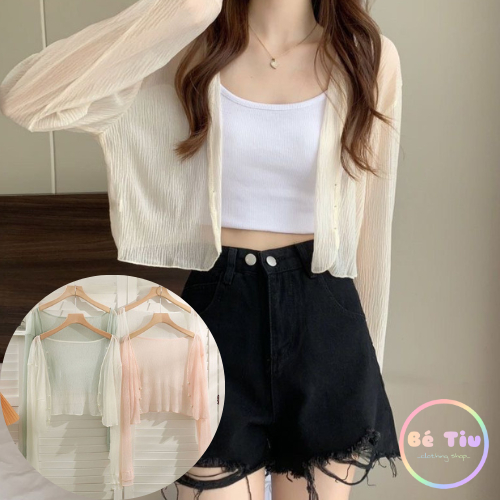 Áo Khoác Mỏng Cardigan Choàng Ngoài Vải Voan Len Móc Mỏng Xuyển Thấu Nhẹ Nhàng Phối Đồ Styke Tiểu Thư Nữ Tính