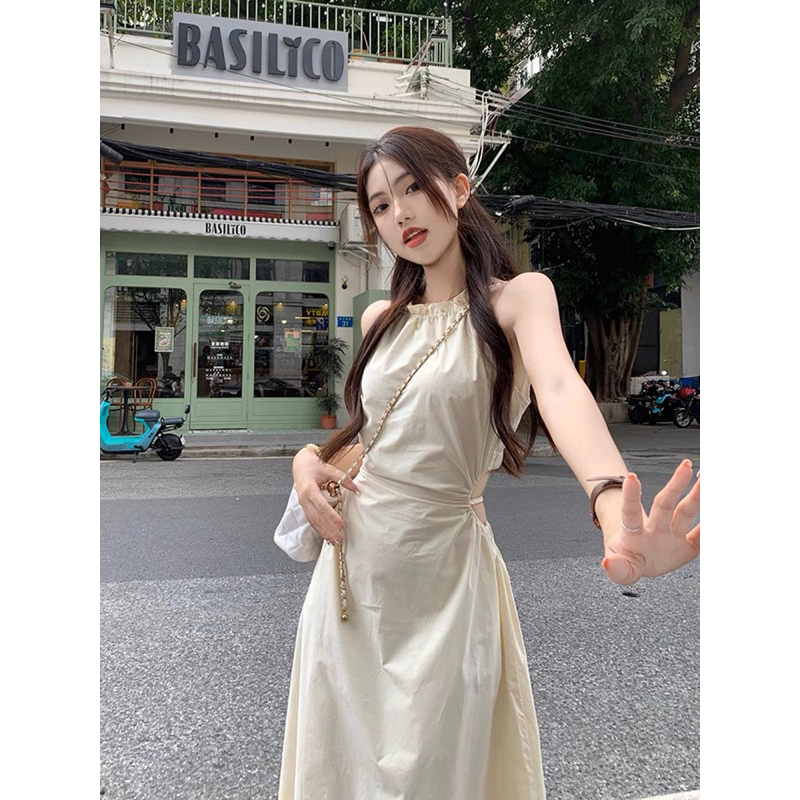 váy khoét eo vintage siêu xinh đi chơi / đi biển 2 dáng Đầm đi biển