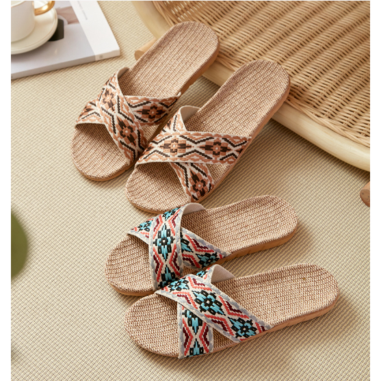 Dép Cói Quai Chéo Thổ Cẩm Mẫu 2