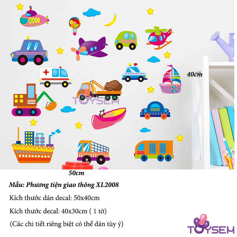 Decal dán tường mẫu đường và xe giao thông cho bé hoạt tiết hoạt hình dễ thương - Quà tặng sinh nhật cho bé