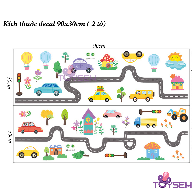 Decal dán tường mẫu đường và xe giao thông cho bé hoạt tiết hoạt hình dễ thương - Quà tặng sinh nhật cho bé