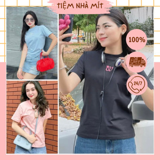Áo baby tee in logo W , áo thun nữ form baby tee cotton dày dặn 4 màu