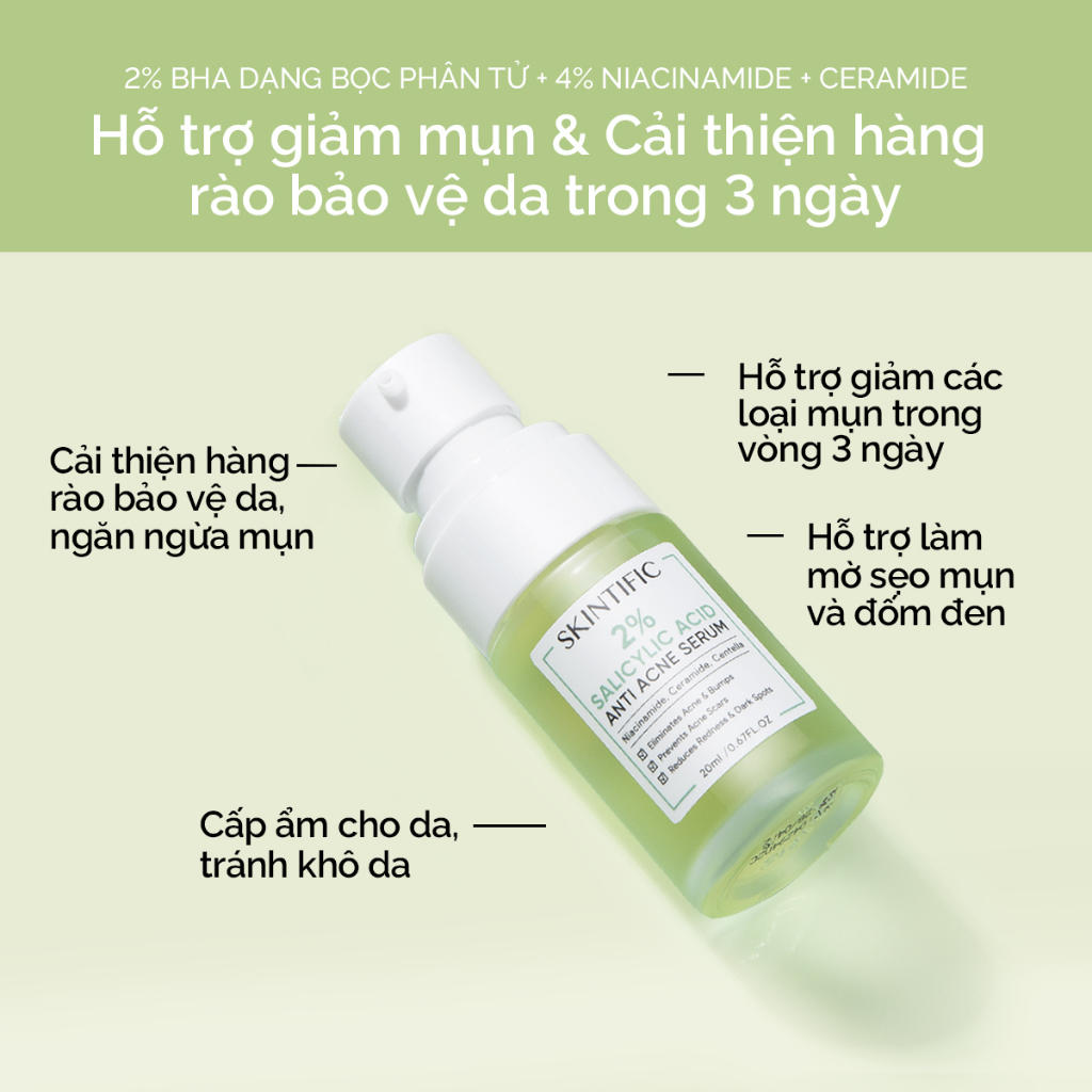 hàng thật SKINTIFIC 2% Salicylic Acid Anti Acne Serum 20ml Làm mờ sẹo mụn