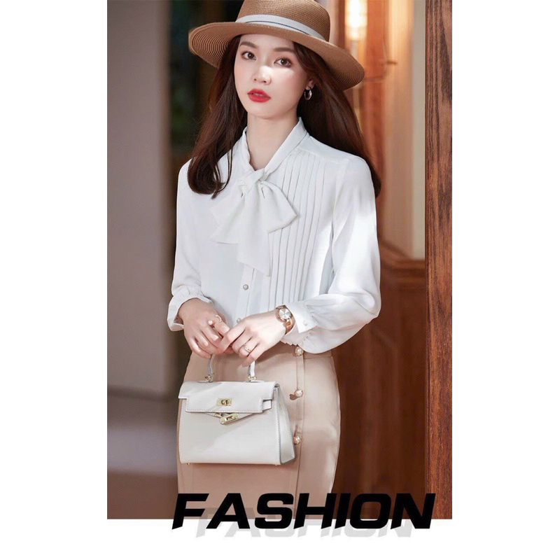Áo sơ mi Nữ Công Sở xếp ly thắt nơ
