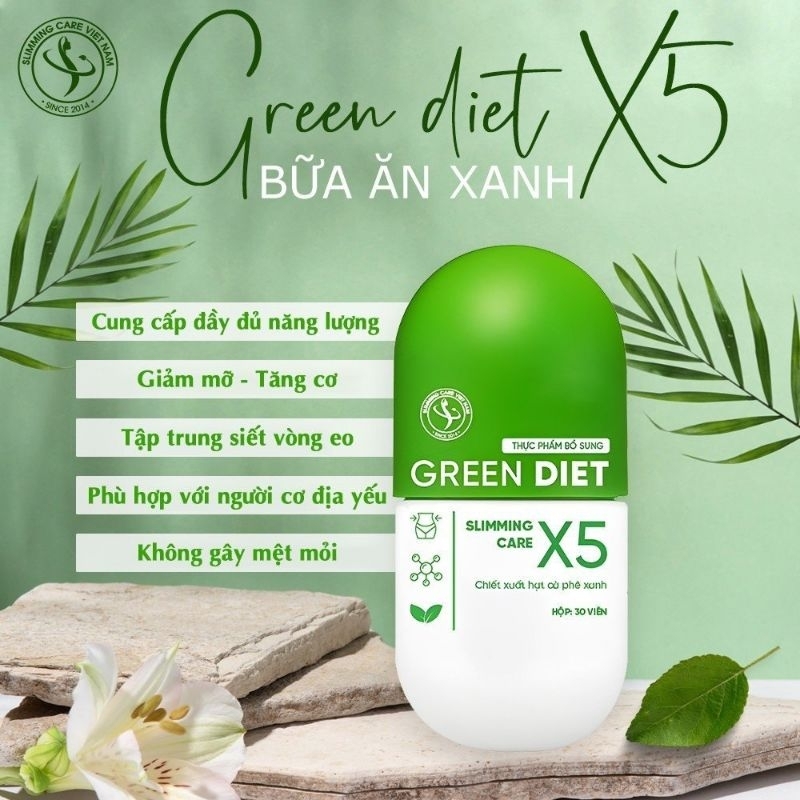(Chính Hãng)Viên Detox Thảo Mộc Giảm Béo Sliming Care X5 Green Diet Giúp eo thon dáng gọn