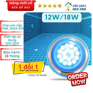 Đèn âm nước ốp bể bơi cao cấp, inox 304 chống nước ip68, điện áp 12v an toàn khi sử dụng, bh 2 năm