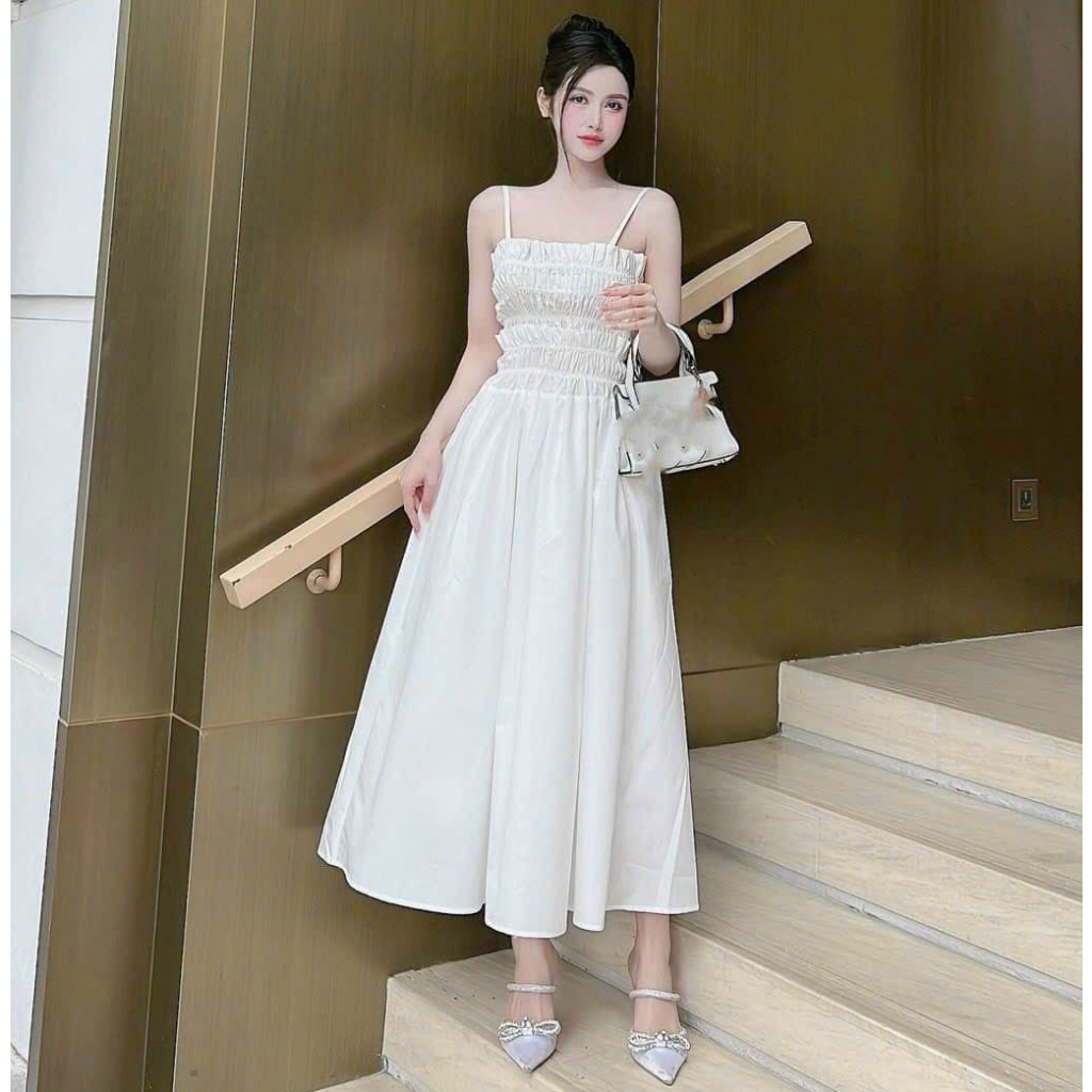 Đầm Nữ Xòe 2 Dây Chạy Chỉ Phối Dây Cột Sau Lưng Sam Closet Phù Hợp Để Tới Công Sở, Đi Làm Hoặc Đi Chơi.
