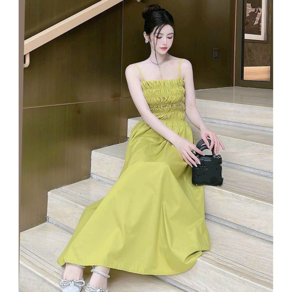 Đầm Nữ Xòe 2 Dây Chạy Chỉ Phối Dây Cột Sau Lưng Sam Closet Phù Hợp Để Tới Công Sở, Đi Làm Hoặc Đi Chơi.