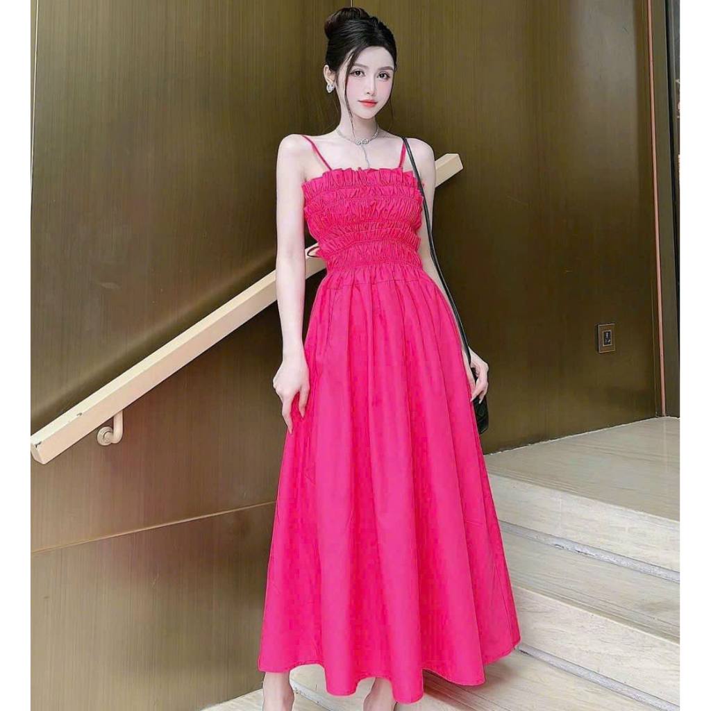 Đầm Nữ Xòe 2 Dây Chạy Chỉ Phối Dây Cột Sau Lưng Sam Closet Phù Hợp Để Tới Công Sở, Đi Làm Hoặc Đi Chơi.