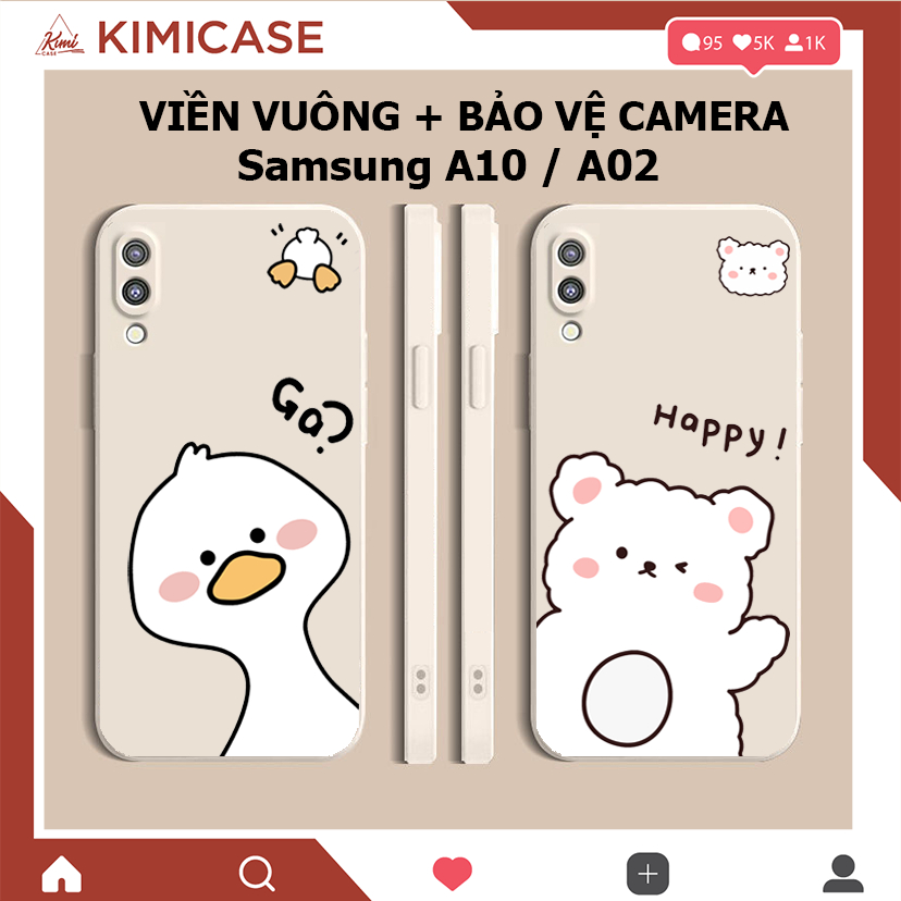 Ốp lưng Samsung A02 / A10 silicon dẻo cạnh vuông bảo vệ camera đôi gà gấu cute
