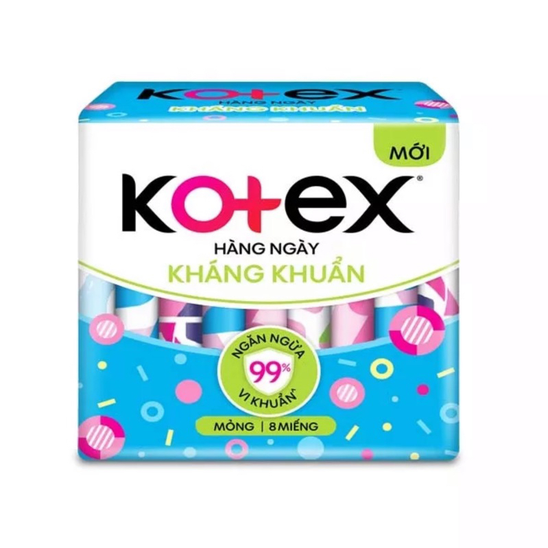 LỐC 8 GÓI BVS KOTEX HẰNG NGÀY KHÁNG KHUẨN 8MIẾNG