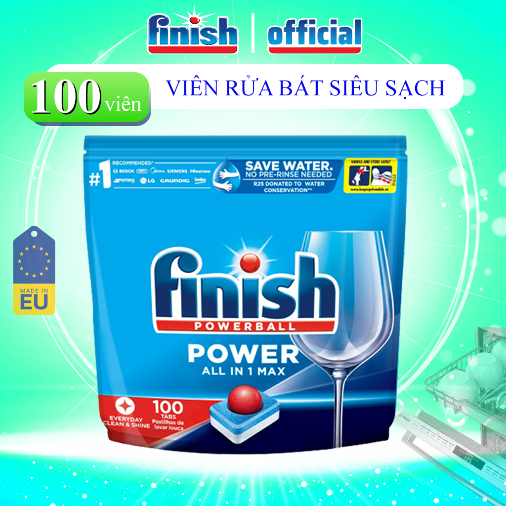 Combo Viên Rửa Chén Bát Finish All In 1 Max Hương Chanh 10 Chức Năng Rửa Bát Đĩa Cực Sạch 100 Viên/Túi, Hàng Chính Hãng