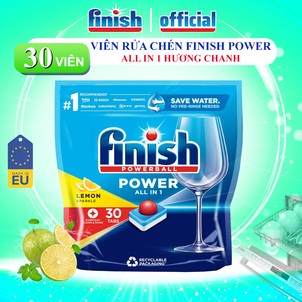 Combo Viên Rửa Chén Bát Finish All In 1 Max Hương Chanh 10 Chức Năng Rửa Bát Đĩa Cực Sạch 100 Viên/Túi, Hàng Chính Hãng