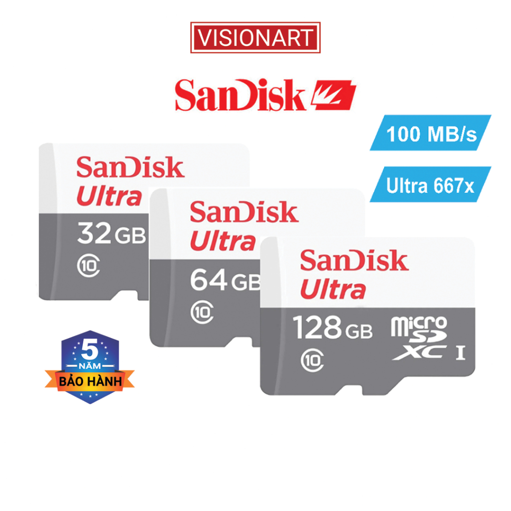 Thẻ nhớ 32GB 64GB 128GB Sandisk MicroSDHC class 10 dùng điện thoại camera - Hàng chính hãng
