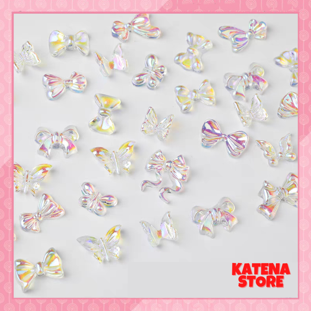 Set 2 cái - Charm nail hình nơ trong suốt hologram trang trí móng nghệ thuật