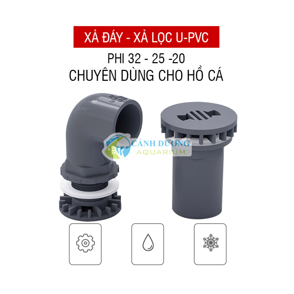 Xả đáy thẳng, góc 90 độ màu Xám, màu Trắng U-PVC Phi 32-25-20 chuyên dùng cho hồ cá