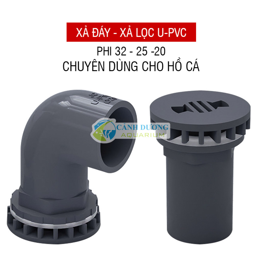 Xả đáy thẳng, góc 90 độ màu Xám, màu Trắng U-PVC Phi 32-25-20 chuyên dùng cho hồ cá