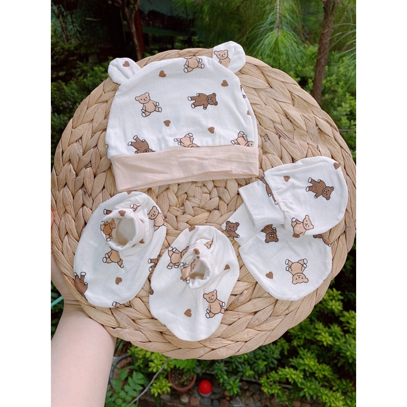 Phụ kiện sơ sinh, bao tay bao chân mũ cho bé sơ sinh chất liệu thun lạnh mềm mát