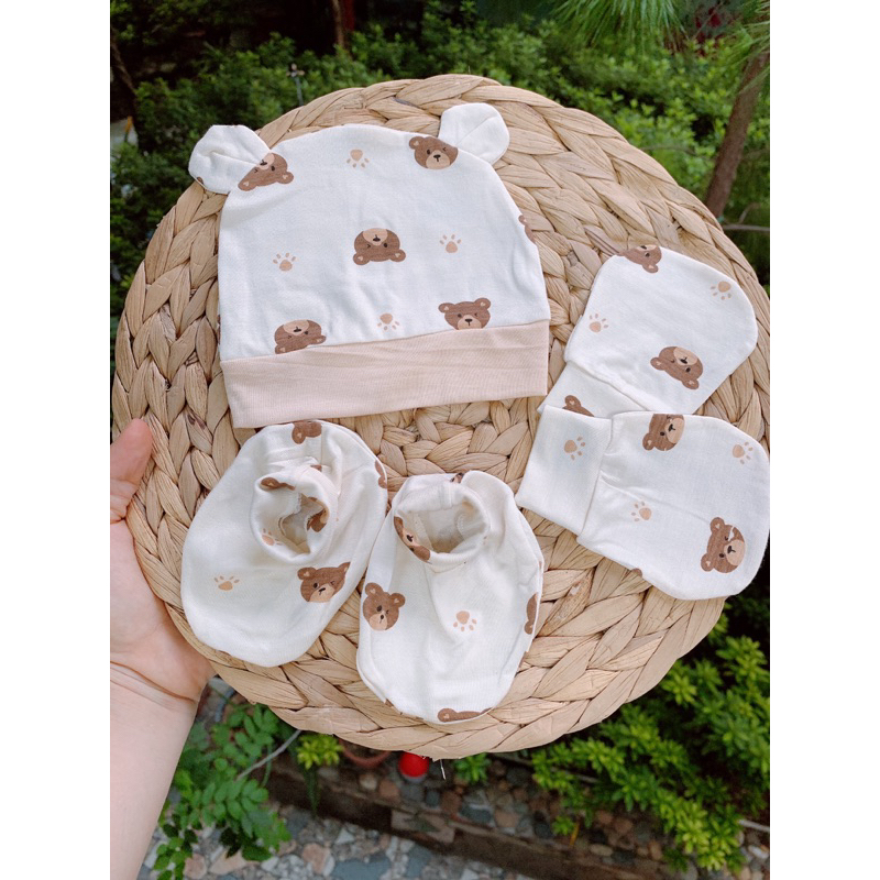 Phụ kiện sơ sinh, bao tay bao chân mũ cho bé sơ sinh chất liệu thun lạnh mềm mát