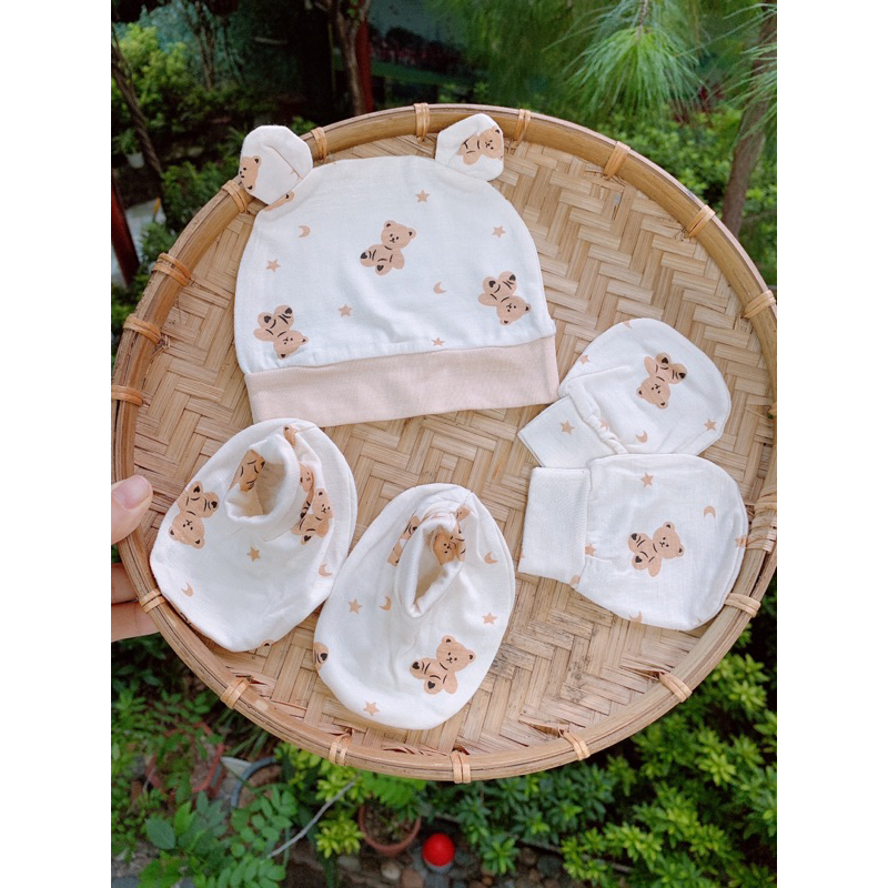 Phụ kiện sơ sinh, bao tay bao chân mũ cho bé sơ sinh chất liệu thun lạnh mềm mát