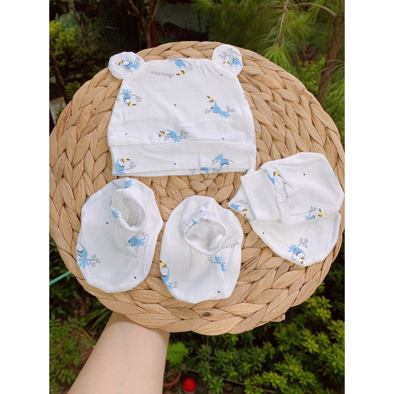Phụ kiện sơ sinh, bao tay bao chân mũ cho bé sơ sinh chất liệu thun lạnh mềm mát