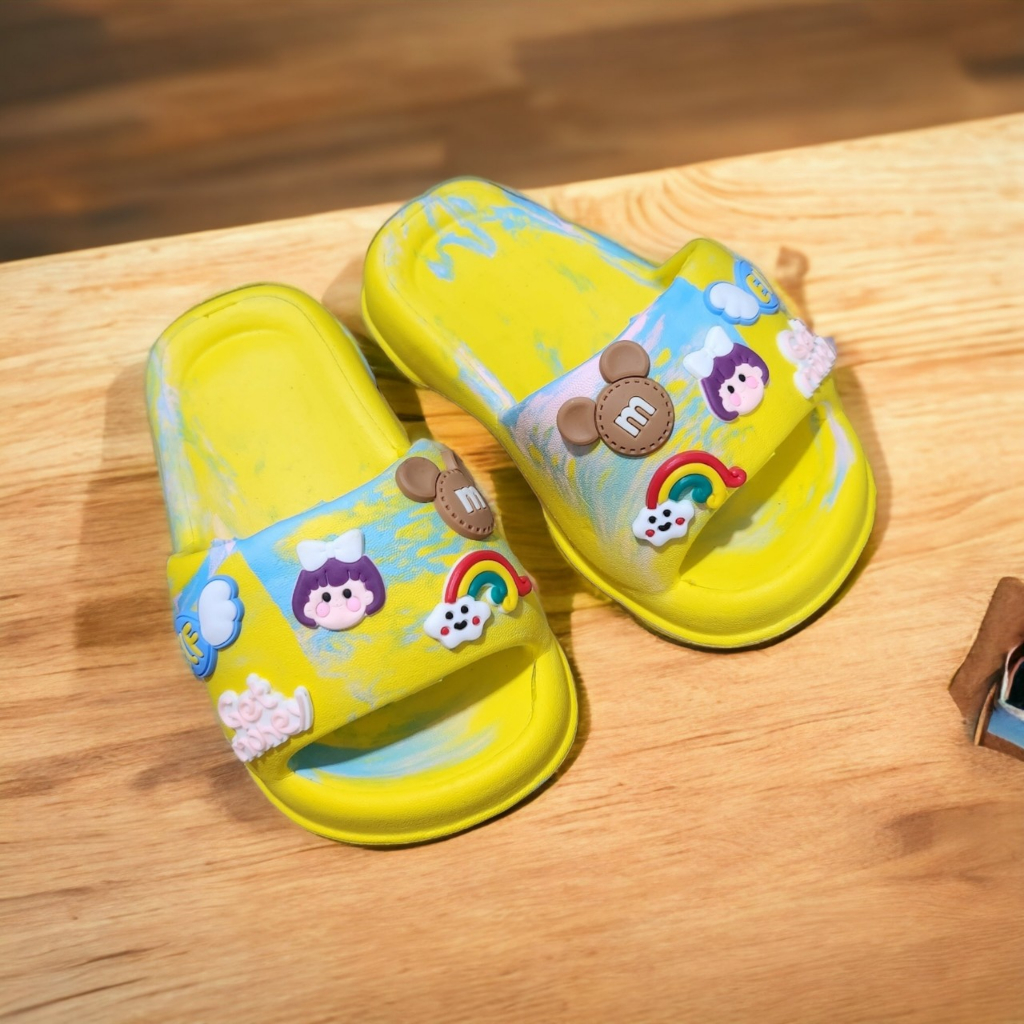 Dép bánh mì đế cong cho bé siêu dễ thương hình chuột Mi màu cầu vòng