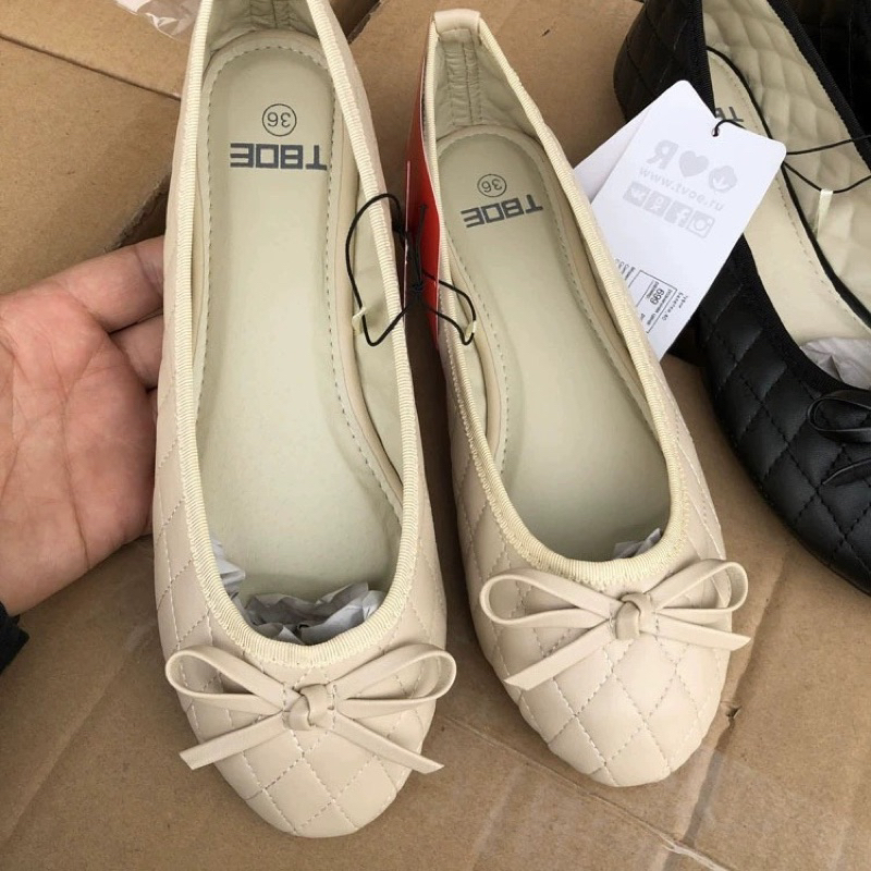 Giày Búp Bê Nga TBOE xuất Âu đính nơ trần trám- ORD