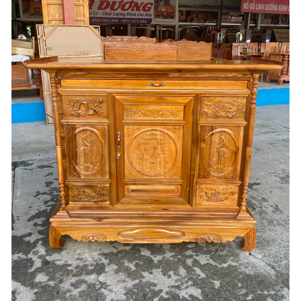 Tủ thờ gia tiên,tủ thờ gỗ tràm chạm Phúc Lộc Thọ ngang 1m27-1m54-1m75-1m97 ( FREESHIP 1 SỐ TỈNH )