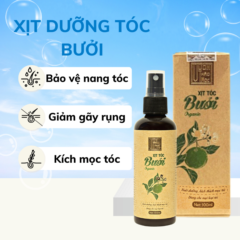 Xịt Dưỡng Tóc Thơm Bưởi Giảm Gãy Rụng, Kích Mọc Tóc VƯỜN THẢO MỘC ORGANIC 100ml Giúp Tóc Dài Khỏe