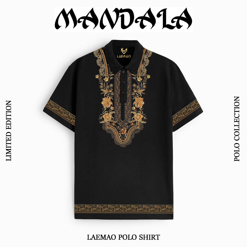 Áo Polo LAEMAO chất liệu cá sấu cotton họa tiết MANDALA